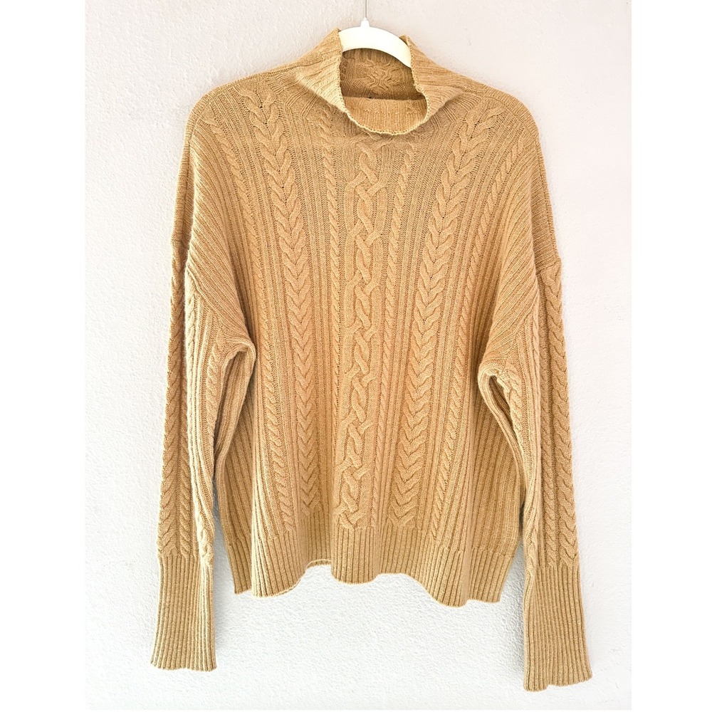 Lauren Ralph Lauren Cashmere Wool Blend Cable Knit Mock Neck Sweater In Camel XL